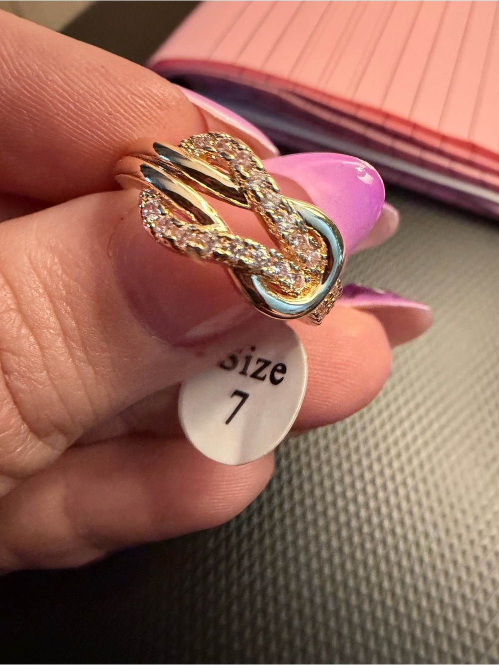 Gold Filled AAA CZ Infinity Knot Ring Size 7
